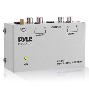 lot 4336 image: Pyle Ultra Compact Phono Preamp - Mini Turntable Preamp for Audio - Guitar, Microphone - RCA InputOutput for Record Player - Receiver - Amplifier - PP444