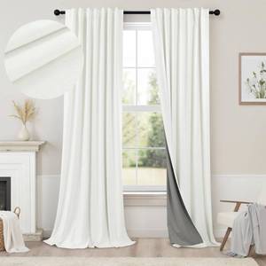 lot 4344 image: Ivory Blackout Curtains 90 Inches Long 2 Panel Light Blocking Patio Drape for Sliding Glass Doors Rustic Country Curtain for Nursery Bedroom Thick Linen Cotton Textured Off White Back Tab Pocket 52x90