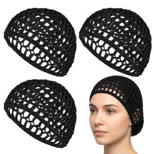 lot 4351 image: 4 Pcs Hair Nets for Sleeping Crochet Mesh Wrap Caps for Silk Press Protection Adjustable Net Mesh Braided Weaving Reusable Bonnets Hair Wrap for Women Curly, Straight Hair & Wig Protection, Black