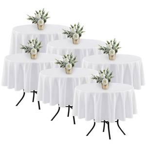 lot 5388 image: Fitable 6 Pack White Round Table Clothes - 70 Inches in Diameter - Stain Resistant and Washable Tablecloths, Polyester Fabric Table Covers for Wedding, Party, Banquet, Gathering