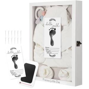 lot 5394 image: Jetec 12 x 16 Baby Shower Shadow Box Large Baptism Gift Baby Keepsake Box with Linen Back Hello World Newborn Sign Ink Pad Wood Memory Frame Case for Gender Reveal New Dad Mom Keepsake(White)