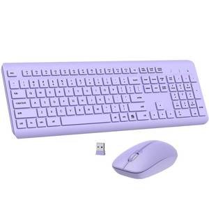lot 5407 image: Wireless Keyboard and Mouse Combo, Full Size Silent Ergonomic Keyboard and Mouse, Long Battery Life, Optical Mouse, 2.4G Lag-Free Cordless Mice Keyboard for Computer, Mac, Laptop, PC, Windows(Purple)