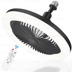 lot 5408 image: Socket Fan Light with Remote Control, 3 Colors 3000K-6500K Dimmable LED Light Bulb Fan Screw in Ceiling Fan for Bedroom, Kitchen, Storage Room, Closet, Wireless Small Ceiling Fans with Lights - Black