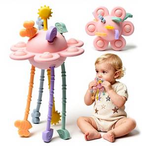 lot 6000 image: Little Rawr Silicone Baby Sensory Montessori Toys & Pull String Toys for 18 M, Toddler Birthday Gift Car Seat Airplane Travel Toy for 1 2 Year Old Boy Girl Infant 18 Months Old (Pink)