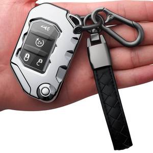 lot 6006 image: Autophone Compatible with Jeep Key Fob Cover With Leather Keychain Soft TPU Protection Key Case for 2018-2026 Wrangler JL JLU Rubicon Wagoneer Gladiator JT Sahara JLU Remote Key (Silver)