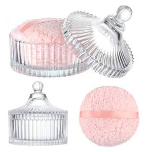 lot 6007 image: WHSLILR Extra Large Body Powder Puff and Container - Vintage Glass Dusting Powder Container with Soft Puff for Women & Girls (5.9x5.9x5.9 IN)-GRB010-Transparent