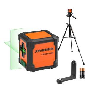 lot 6015 image: JORGENSEN Laser Level with Tripod, 65 FT Self Leveling Cross Line Laser Leveler Tool with 360° Magnetic Base, Green Laser Level for Picture Hanging, Home Renovation, Indoor Project