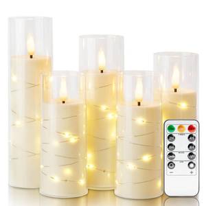 lot 6019 image: Homemory Ivory Flameless LED Candles with Remote Control & Timer, Battery Operated Star Lights, Fake Candles, Star Lights Set of 5 for Wedding Decor