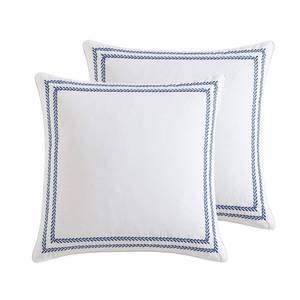 lot 6023 image: Laura Ashley - Euro Shams, 100% Smooth Cotton with Envelope Closure, Throw Pillow Cover for Bed or Couch, Oeko-Tex Certified, Set of 2 (Stitched Vine Blue, 26 x 26)