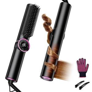 lot 6032 image: JolinKoin Hair Straightener Brush for Women Negative Ionic 3-in-1 Curling & Straightening Brush, Ceramic Hot Comb with 15 Temps for Hair Styling