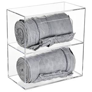 lot 6049 image: SEANADO Trash Bag Dispenser Roll Holder, 2 Compartment Wall Mount Acrylic Kitchen Double Side Loaded Organizer Storage Box Holder for Garbage and Grocery Bags (10.4 x 5.5 x 11inches)