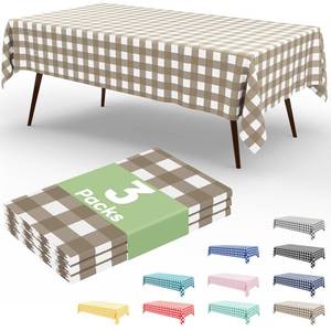 lot 6058 image: misaya 3 Packs Buffalo Disposable Table Cloth, 54 x 108 Inch Waterproof Plastic Tablecloth, Rectangle Khaki and White Checkered Table Covers for Picnic, Birthday, Party