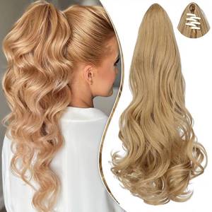 lot 6060 image: Leterly Ponytail Extension Claw 18 Curly Wavy Clip in Hairpiece Ponytail Hair Extensions Long Pony Tail Synthetic for Women Ash Blonde