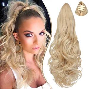 lot 6062 image: Leterly Ponytail Extension Claw 18 Curly Wavy Clip in Hairpiece Ponytail Hair Extensions Long Pony Tail Synthetic for Women Ash blonde mix Bleach Blonde