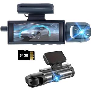 lot 6066 image: Dash Cam Front and Inside,Dashcams for Cars with 64G Card Traffic Recorder IR Night Vision Loop Recording G-Sensor 24Hr Parking Traffic Recorder(FrontInside64G)