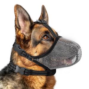 lot 6071 image: Dog Muzzle,Mesh Soft Muzzle for Small Medium Large Sized Dogs, Breathable Reflective Adjustable Puppy Muzzles with Collar for Scavenging Grooming Biting Chewing,Allows Panting and Drinking(Grey L)