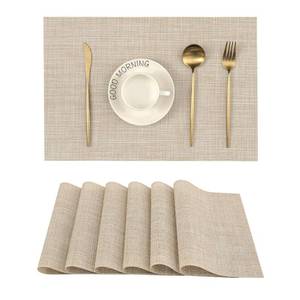 lot 6084 image: Leetaltree Beige Placemats Set of 6 - Heat Resistant Non-Slip Place mats for Dining Table, Washable Durable PVC Vinyl Woven Table Mats(Beige, 6)
