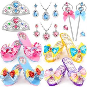 lot 6085 image: Princess Dress Up Shoes for Girls, Toddler Girl Toys Princess Shoes with Jewelry Accessories Crown, Magic Wand, Necklace, Earrings & Rings, Pretend Play Dress Up Toys Gift Set for Little Girls Age 3-5