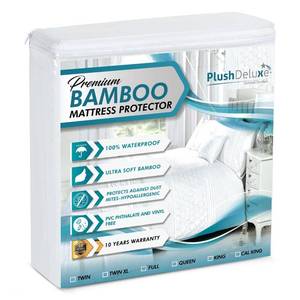 lot 6092 image: PlushDeluxe Premium Bamboo Mattress Protector �� Queen Size, Waterproof, & Ultra Soft Breathable Noiseless Washable Bed Mattress Cover for Comfort & Protection - White
