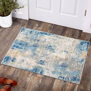 lot 6101 image: Lahome Modern Abstract Kitchen Rug - 2x3 Washable Small Front Doormat Soft Throw Rugs for Entryway Non-Slip, Contemporary Faux Wool Floor Indoor Carpet for Bathroom, BlueYellowIvory