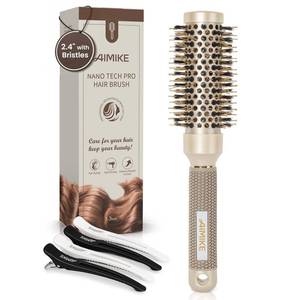 lot 6439 image: AIMIKE Round Brush for Blow Out, Small Round Hair Brush Nano Thermal Ceramic & Ionic Tech, for Blow Drying & Styling, Curling and Shine - 2.4 inch Barrel wBoar Bristles