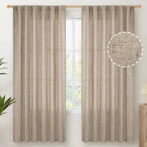 lot 6448 image: YoungsTex Dark Oatmeal Linen Curtains for Living Room - Tan Burlap Drapes Light Filtering with Back Tab Rod Pocket Semi Sheer Privacy for Farmhouse Bedroom, 2 Panels, 52 X 72 Inch