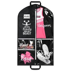lot 6478 image: DEEKA Cheer Garment Bag for Hanging Clothes with Zipper Pockets Cheer Accessories Mom Essentials Uniform Costume 40 Inch Black Bags Stuff for Cheerleading Girls (Black,White-Cheer Quote)