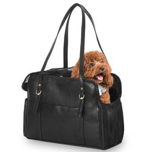 lot 6493 image: Lasaviin Dog Carrier Purse, Fashion Leather Pet Carrier with Pockets, Airline Approved Soft Sided Dog Carrying Bag for Puppy Cat Dog Black