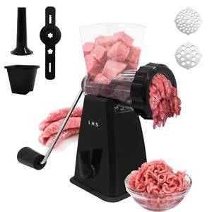 lot 11666 image: LHS Manual Meat Grinder with Stainless Steel Blades Heavy Duty Powerful Suction Base for Home Use Fast and Effortless for All Meats-Black