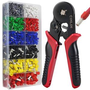 lot 11672 image: Ferrule Crimping Tool Kit - Square Ferrule Crimper Plier (AWG 23-7) with 1380pcs Wire End-Sleeves Red copper Terminals Kit