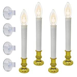 lot 11674 image: Xingzd 4 Pack Battery Operated LED Window Candles with Timer 6-18h, 7.75 Flameless Candle Lamp with 4 Suction Cups & Gold Holders & C26 Clear Bulbs for Christmas Holiday Decoration