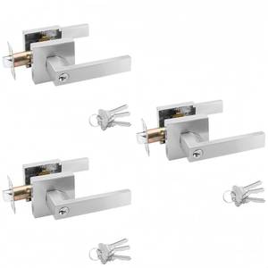 lot 11696 image: ANNFUZ 3 Packs Entry Door Handle Lock with Same Keys,Square Keyed Alike Interior Door Lever, Heavy Duty Reversible Doorknob for Right & Left Side, for Entrance Front Door & Bedrooms,Brushed Nickel