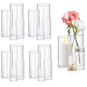 lot 11705 image: 16 Pack Glass Cylinder Vases 4,6,8,10 Inch Tall Clear Flower Vase Hurricane Floating Candle Holder for Table Centerpiece Wedding Home Decor
