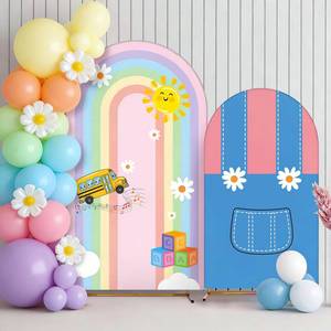 lot 12251 image: Hillsuren 2 Set Cartoon Arch Covers 6ft 7.2ft Round Top Backdrop Covers for Cartoon Birthday Baby Shower Party Supplies (English Teacher)