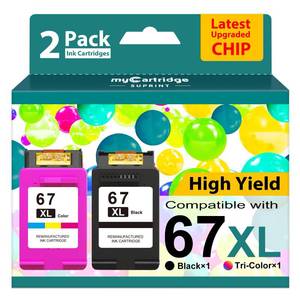 lot 12261 image: 67XL Ink Cartridges BlackColor Combo Pack Replacement for HP Ink 67 67XL HP Printer Ink High Yield Works with DeskJet 2755e 2855e 2700 2800e 2700e 4255e 4155e Envy 6055e 6000 6455e 6400 (2-Pack)