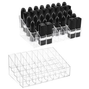 lot 12264 image: Hedume 2 Pack Lipstick & Makeup Organizer, 40 Slot Acrylic Cosmetic Display Case for Lipstick, Brushes, Bottles (One Is Damaged)