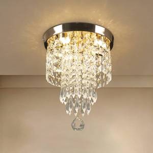 lot 12266 image: Cainjiazh Flush Mount Crystal Chandelier 9.8 �� Modern Gold Ceiling Light with LED 3-Color K9 Raindrop Crystals for Bedroom, Dining Room, Entryway, Hallway