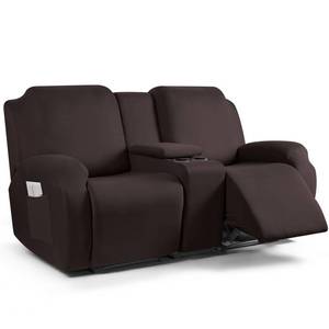 lot 12276 image: TAOCOCO Reclining Loveseat with Middle Console Slipcover, 4 Piece Polyester Fabric Stretch Loveseat Reclining Sofa Covers (Coffee, 2 Seat Recliner Cover with Console)