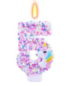 lot 12296 image: Unicorn Themed Birthday Candles,Number 5 Cartoon Birthday Party Supplies,Birthday Decorations for Gir,2.87 inch Cake Topper Decorations (Unicorn Themed, Number 5)