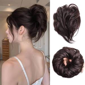 lot 12307 image: XIXISNOW Large Messy Bun Hair Piece Wavy Fake Hair Scrunchie Synthetic Fluffy Chignon Buns Ponytail Extensions Instant Thick Updos Hairpieces For Women Girls Wedding Party Daily Use Dark Brown