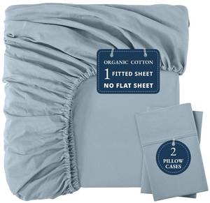 lot 12309 image: LANE LINEN Fitted Sheet King Size - 100% Organic Cotton, 3-Piece Set (1 Fitted Sheet,2 Pillowcases), Percale Weave, Ultra Soft, Breathable,Fits Mattress Upto 15 Deep -French Blue (No Flat Sheet)