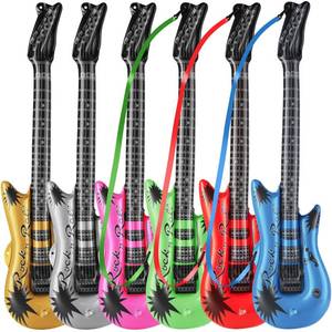 lot 12322 image: Inflatable Guitars With Strap - (pack Of 12) 36-inch Colorful Blow Up Guitar, Party Favors, DJ-props, Photo-booth, Birthdays, Rock Star, Rock And Roll Party Decorations, 80s 90s Party Supplies