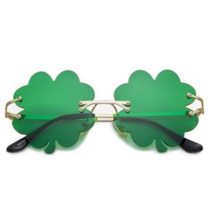 lot 12323 image: Hycredi St. Patrick��s Day Irish Shamrock Sunglasses Green Four Leaf Clover Leprechaun Costume Glasses