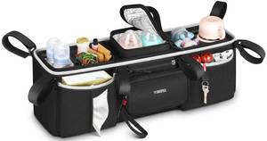lot 12330 image: YOREPEK Heavy Duty Double Stroller Organizer for Bob Duallie, Baby Jogger City Mini GT2 and Jeep,Stroller Caddy with Detachable Cooler Bag and Handbag,Stroller Storage Attachment for Baby Accessories
