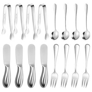 lot 12336 image: Mlurcu Cheese Butter Spreader Knives Set 16 Pieces Stainless Steel Multipurpose Butter Knives Cheese Slicer Mini Serving Tongs Forks and Spoons for Butter Spreader
