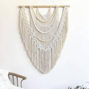 lot 12347 image: guzhiou Large Macrame Wall Hanging, 27 W x 36 L Boho Art Tapestry Wall Decor for Urban entryway,Living Room,Bedroom Decor, headboard Woven, Big Fiber Art Over Couch (Wood Bead)