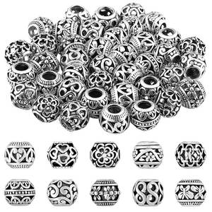 lot 12348 image: Hicarer 40 Pieces Silver Tone Spacer Loose Beads Hollow Filigree Tibetan Alloy Beads Spacer 10 mm Tiny Metal for Life Design DIY Jewelry Craft Making Necklace Bracelet Supplies