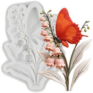 lot 12359 image: MYPRACS Lily of the Valley Butterfly Silicone Mold Butterfly Flower Fondant Molds For Cake Decoration Cupcake Topper Sugar Craft Candy Polymer Clay Chocolate Gum Paste
