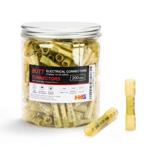 lot 12373 image: HKS 200 PCS Yellow Heat Shrink Butt Connector 12-10 AWG - Electrical Connectors - Tinned Red Copper 1mm - Automotive Marine Stereo Boat Crimp - Waterproof and Insulated