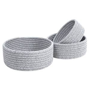 lot 12387 image: MINTWOOD Design Set of 3 Cotton Rope Nesting Bowls, Small Catch All Basket, Cute Closet Baskets and Bins for Shelves, Mini Table Basket Organizer for Small Accessories, Light Gray Mix